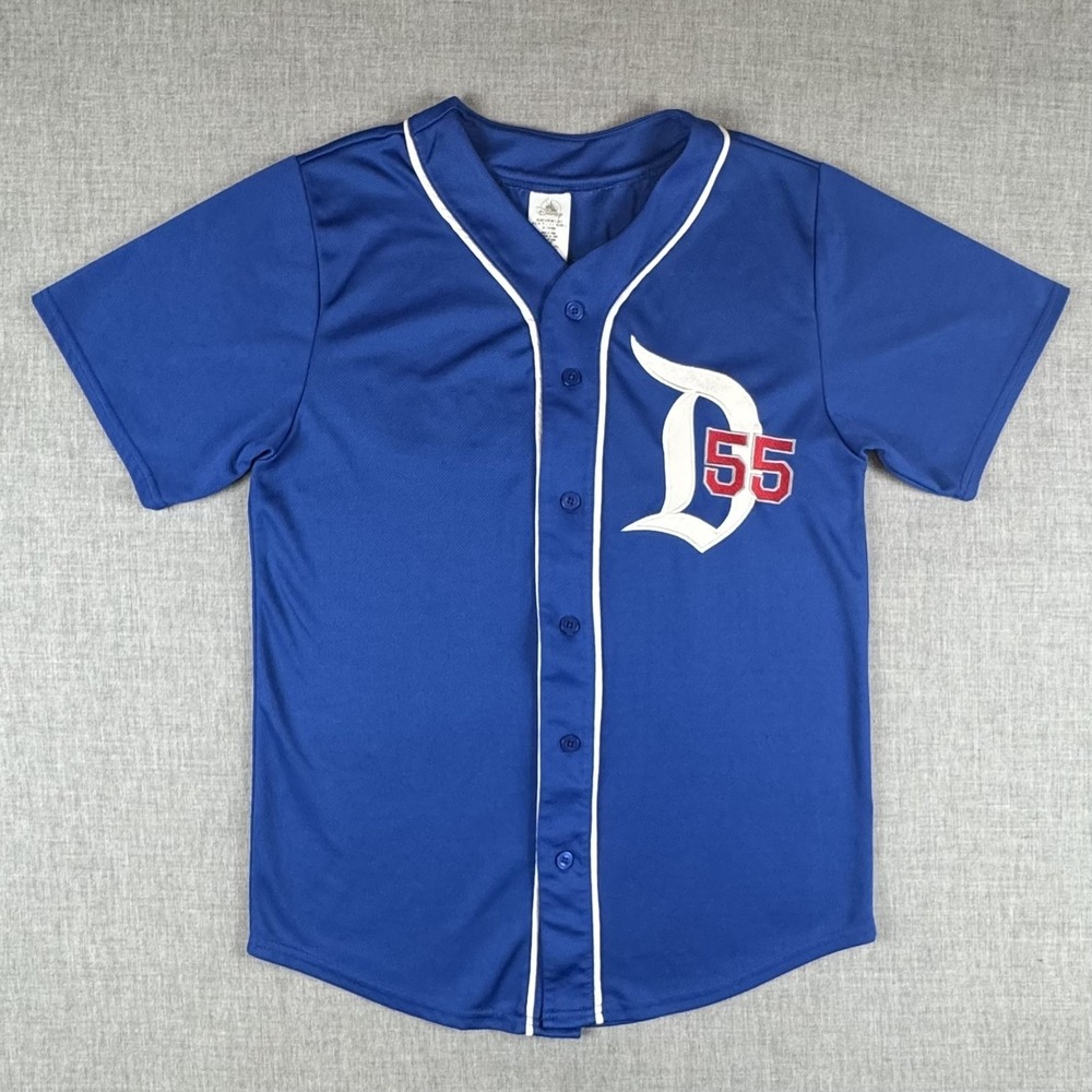 Disney Baseball Jersey Mens Small Blue Disneyland 55 Button Up Castle